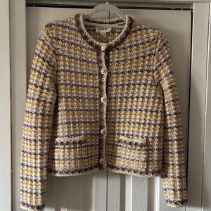 ba&sh Multicolor Tweed Cardigan with Button Accent and pockets